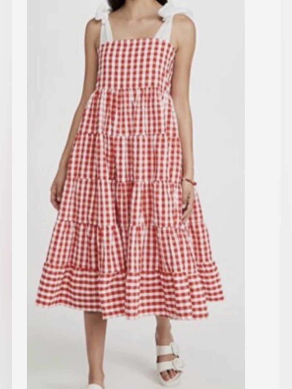Sister Jane Red and White Gingham Tiered Midi Dress
